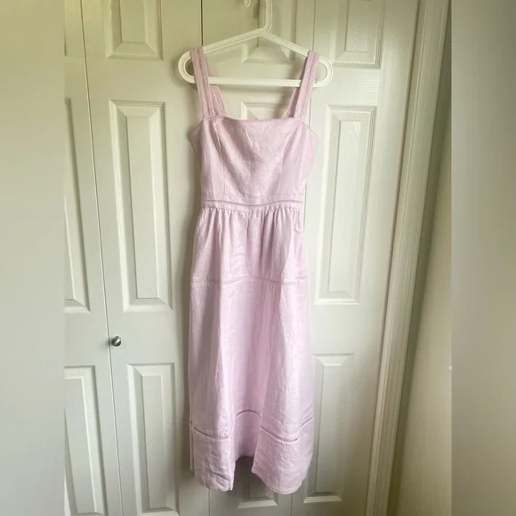 New Reformation Everett Midi Linen Sleeveless Dress - Size 6 Cherry Blossom Pink - Picture 5 of 12